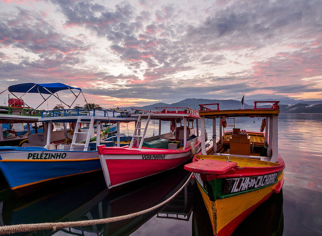 Sunrise over the port in Paraty, State of Rio de Janeiro, Brazil, South America