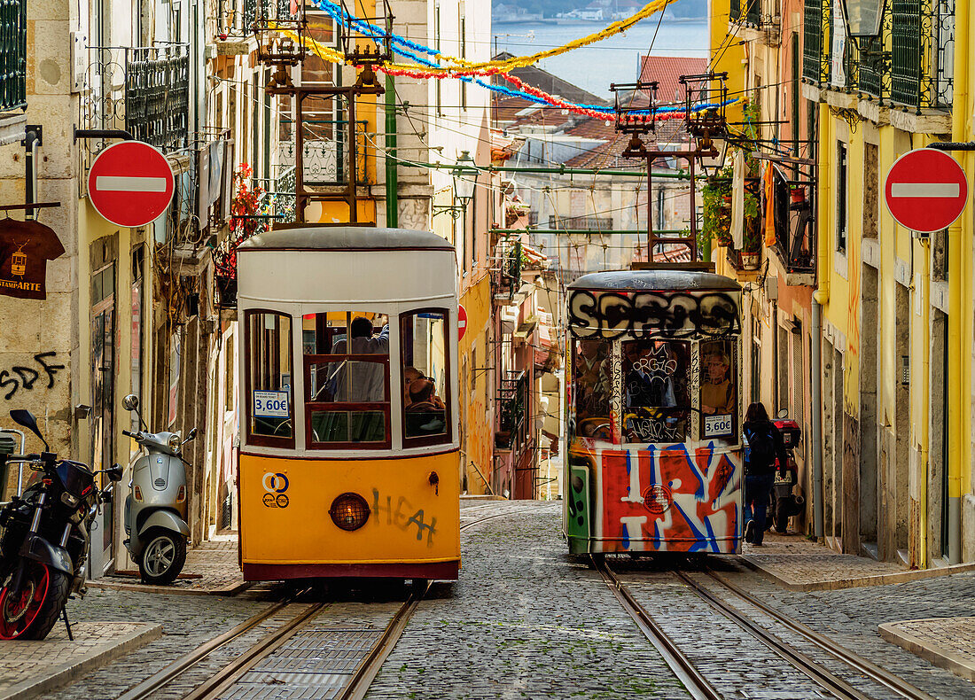 View of the Bica Funicular, Lisbon, Portugal, Europe