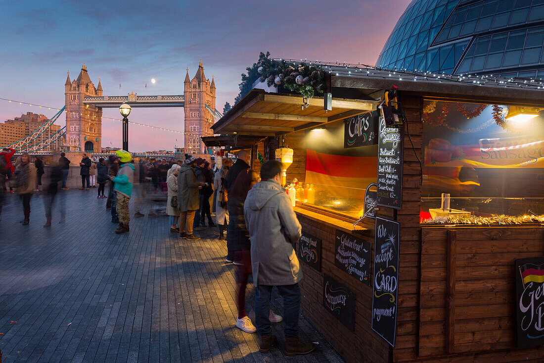 Christmas Market, The Scoop and Tower Bridge, South Bank, London, England, United Kingdom, Europe