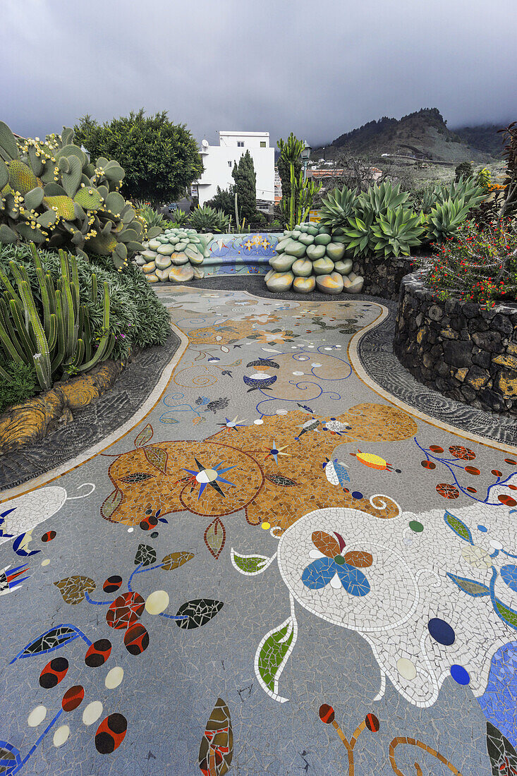 Floor mosaic by Luis Morera, Plaza La Glorieta, Las Manchas, La Palma, Canary Islands, Spain