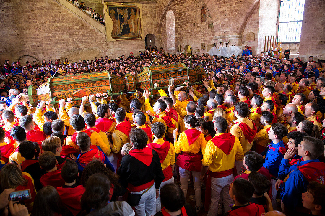 Europe, Italy, Umbria, Perugia district, Gubbio, The crowd and the Race of the Candles