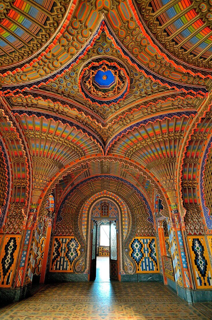 The wonderful hall of peacocks, with stucco decorations, in the beautiful palace Sammezzano, near Florence