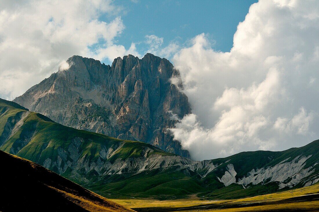 The majestic Apennine top is the protagonist during a sunset late summer, The Gransasso