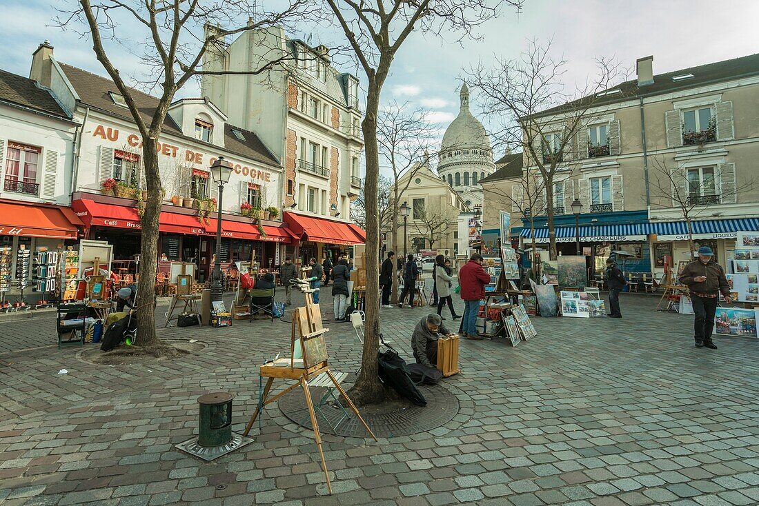 Open Air Artist Market at Tertre Square Place du Tertre in Montmartre, Paris, France