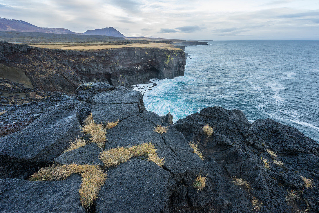 Basalt cliffs in Londrangar, Snaefellsjoekull National Park, Western Iceland, Europe