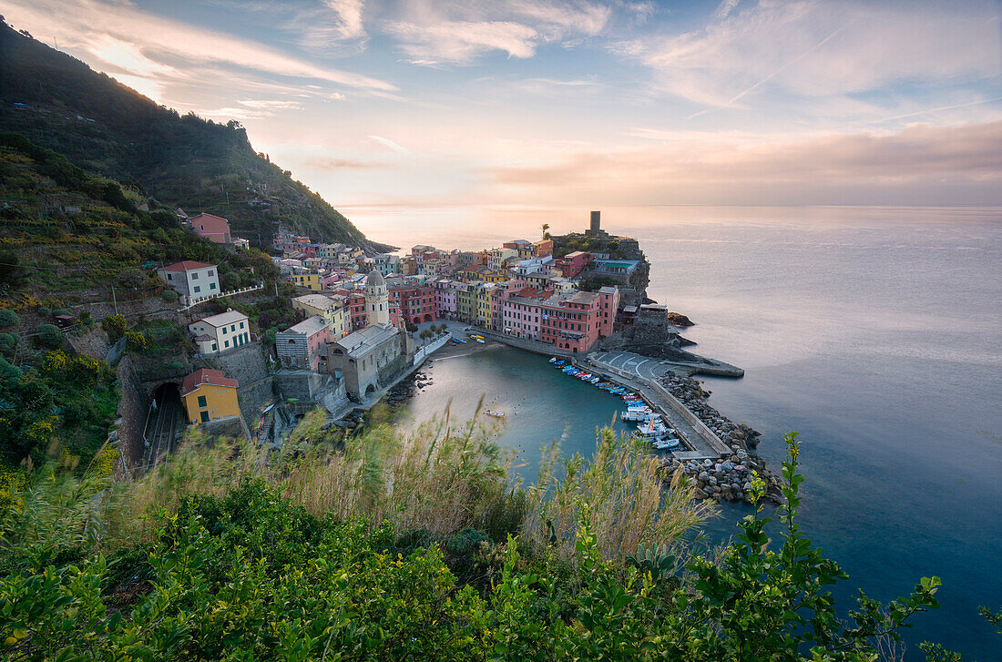 Sunrise in Vernazza, 5 terre natural park, province of La Spezia, Liguria, Italy