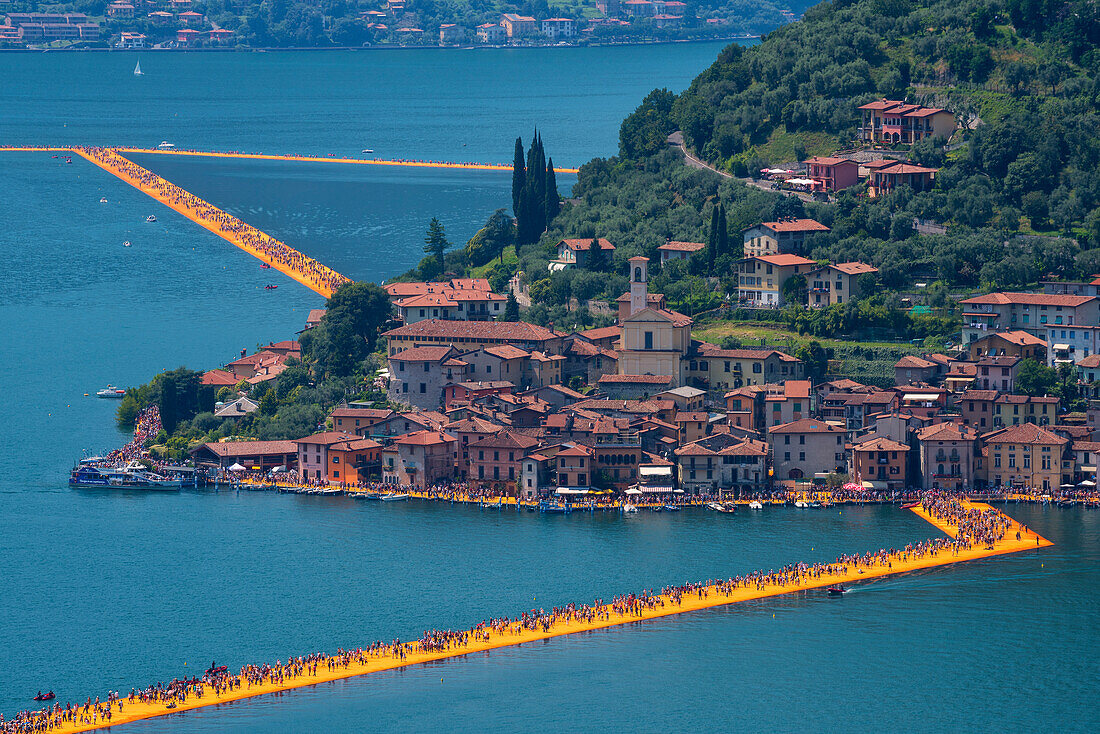 Europe, Italy, the Floating piers in iseo lake, province of Brescia