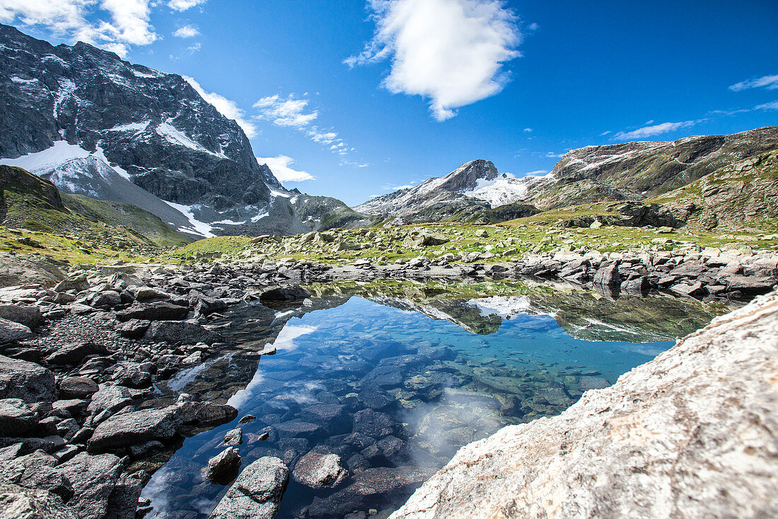 Summer day at Lake Grevasalvas Engadine Canton of Grisons Switzerland Europe