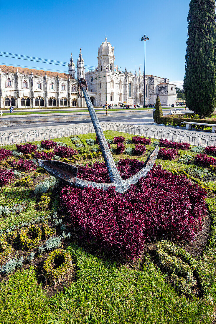Jeronimos Monastery with late Gothic architecture surrounded by floral sculptures Santa Maria de Belem Lisbon Portugal Europe
