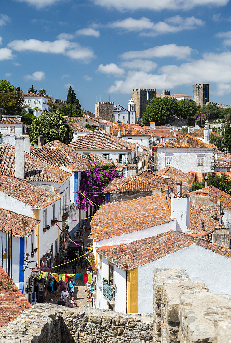 View of the fortified village and the ancient castle of Obidos Oeste Leiria District Portugal Europe