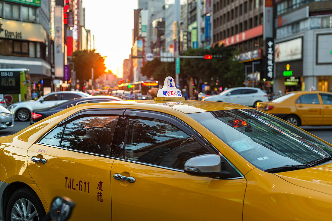 'Scene around Taipei's city center, some taxis and cars on the road; Taipei, Taiwan, China'