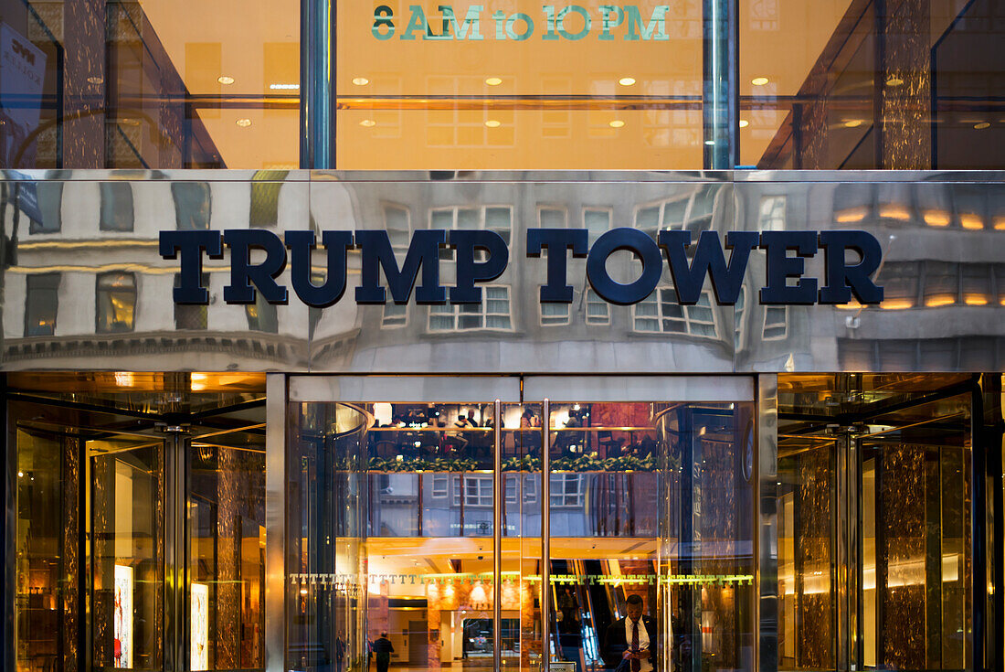 'Entrance and sign to Trump Tower; New York City, New York, United States of America'