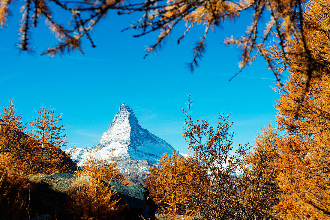 The Matterhorn, 4478m, in autumn, Zermatt, Valais, Swiss Alps, Switzerland, Europe