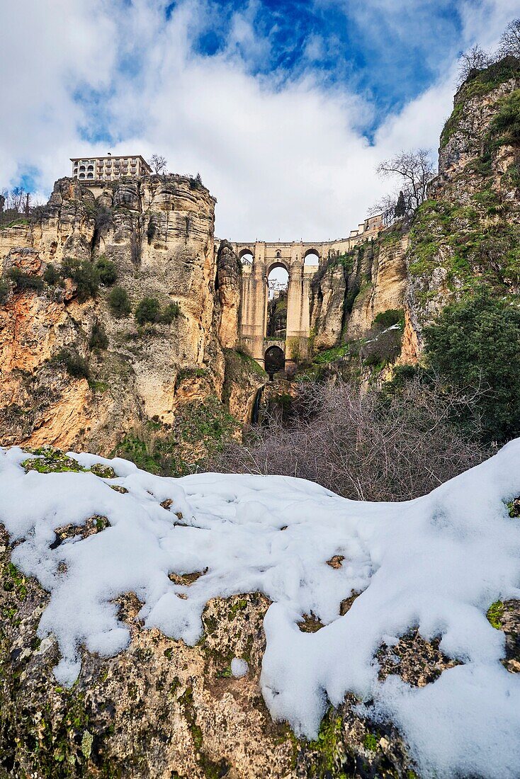 Puente Nuevo (new bridge), Tajo Gorge, Winter, Ronda. Malaga province, Andalusia, Spain.