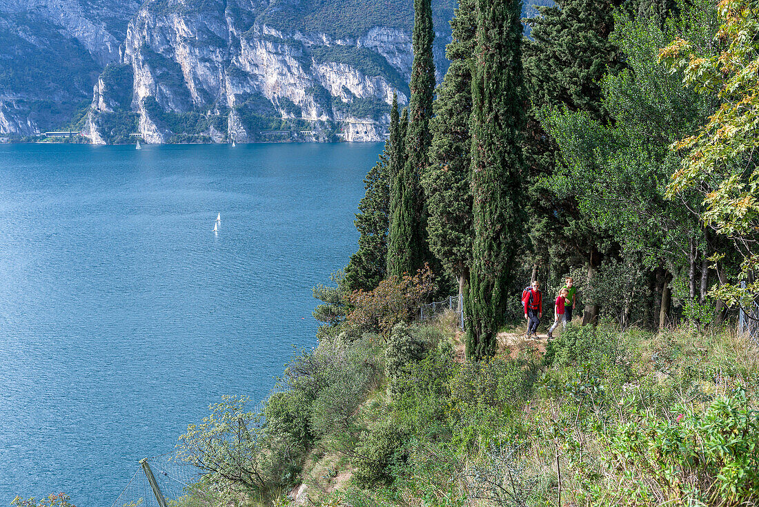 Riva del Garda, Lake Garda, Trentino, Italy Mountaineers on Monte Brione