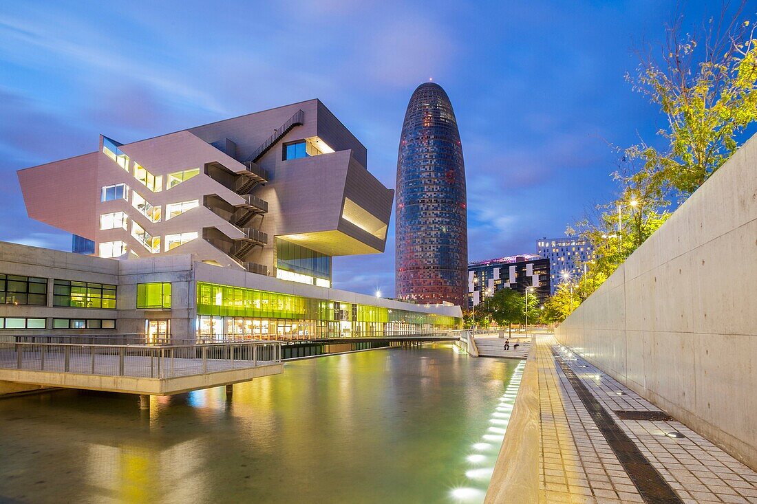 Agbar building and Design Museum of Barcelona, Barcelona, Spain.