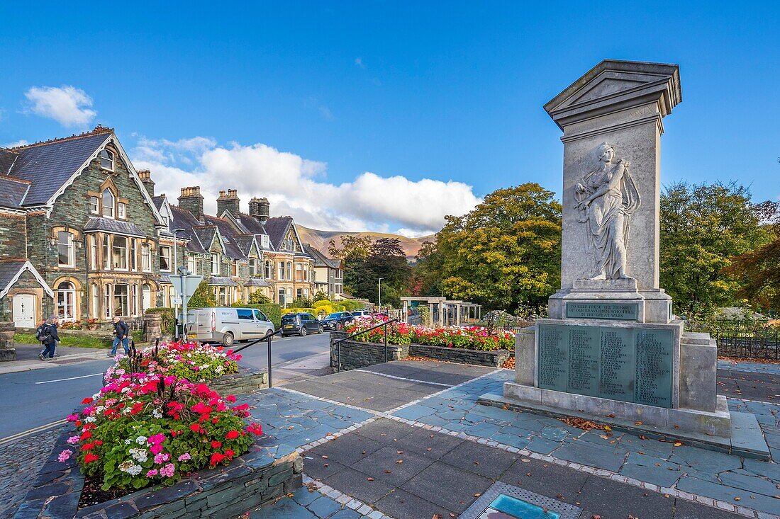 The Keswick war memorial, County Square, Lake District National Park, Cumbria, England, United Kingdom, Europe.