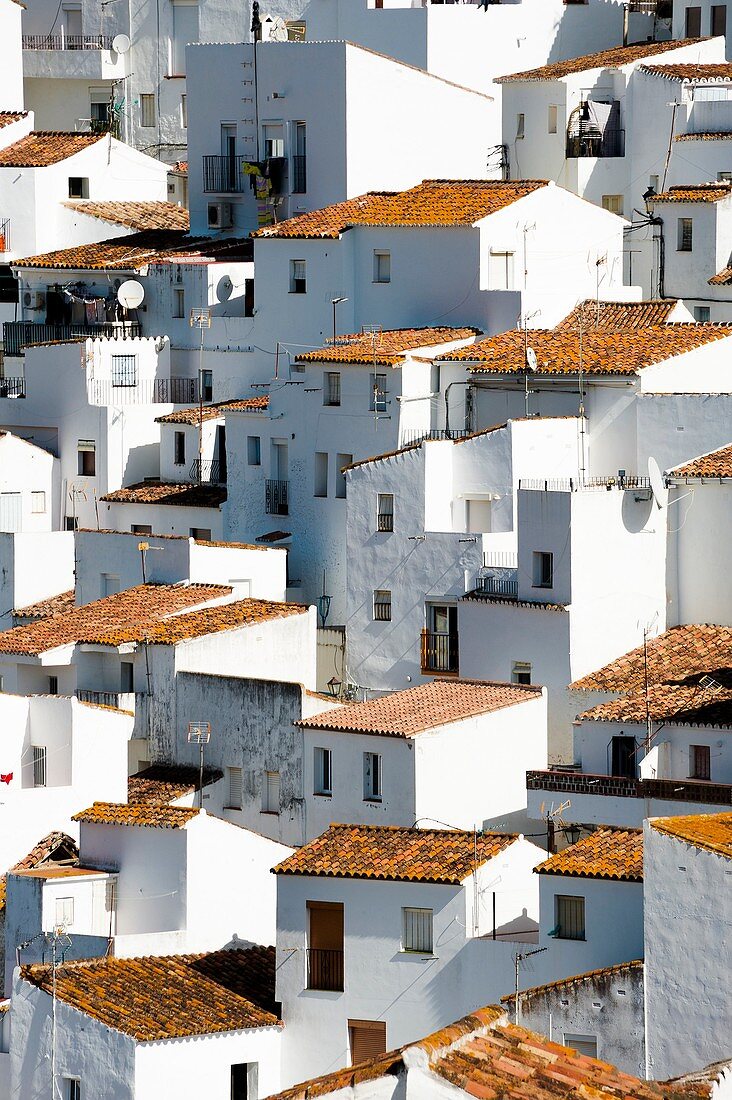 White houses of the village Casares, White Towns of Andalusia, Sierra Bermeja, Málaga province, Spain.