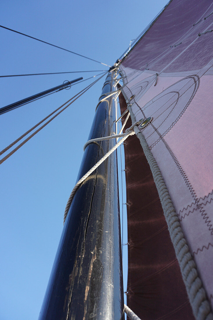 Low angle view of mast of a traditional German fishing boat