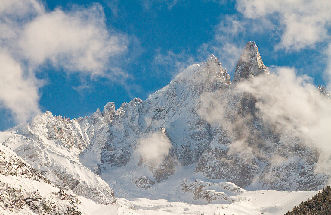 Aiguille Verte from Chamonix after a winter snowfall from Chamonix - France