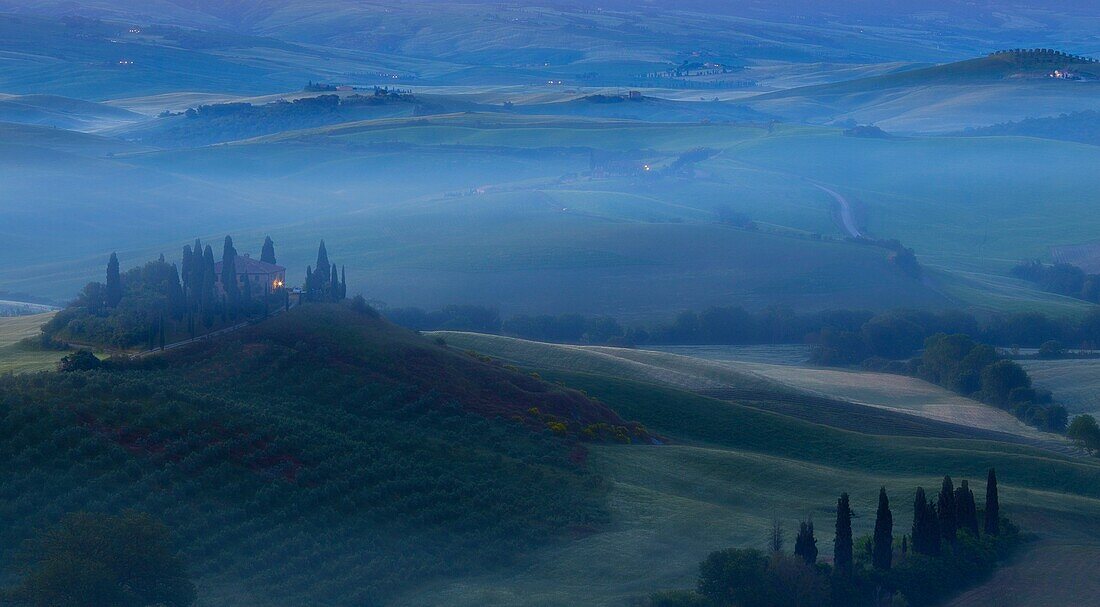 Podere Belvedere, San Quirico d'Orcia, Tuscan, Italy, Blue Hour in Podere Belvedere