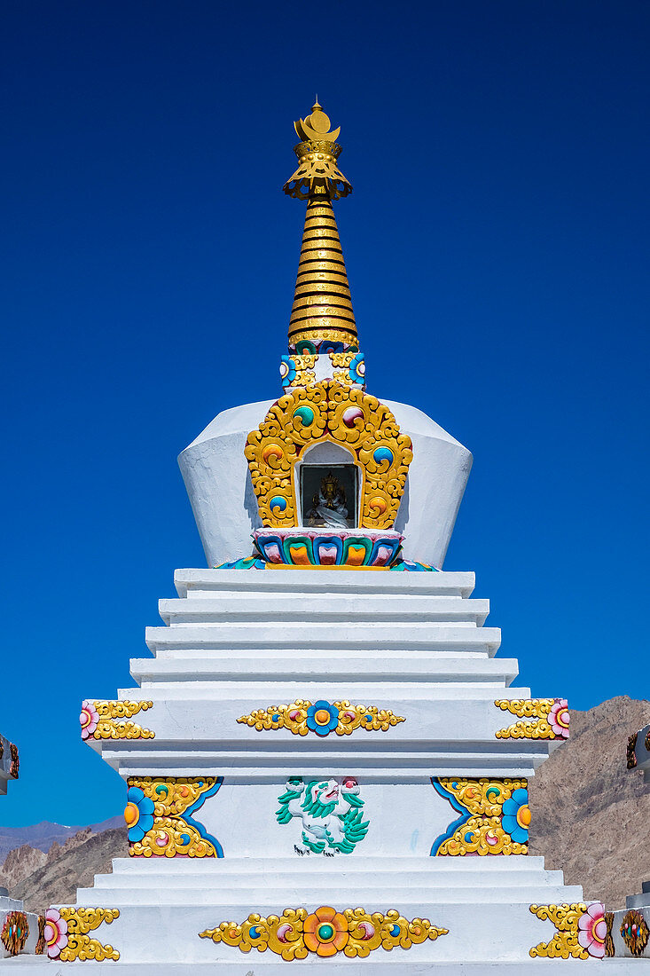 Thiksey Monastery, Indus Valley, Ladakh, India, Asia, Buddhist stupa over blue sky