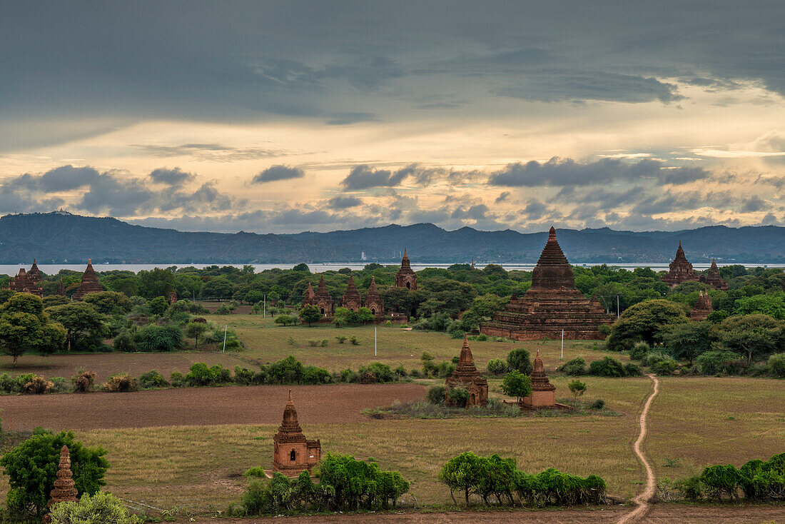 Bagan, Myanmar, South east Asia, Ancient temples at the sunset