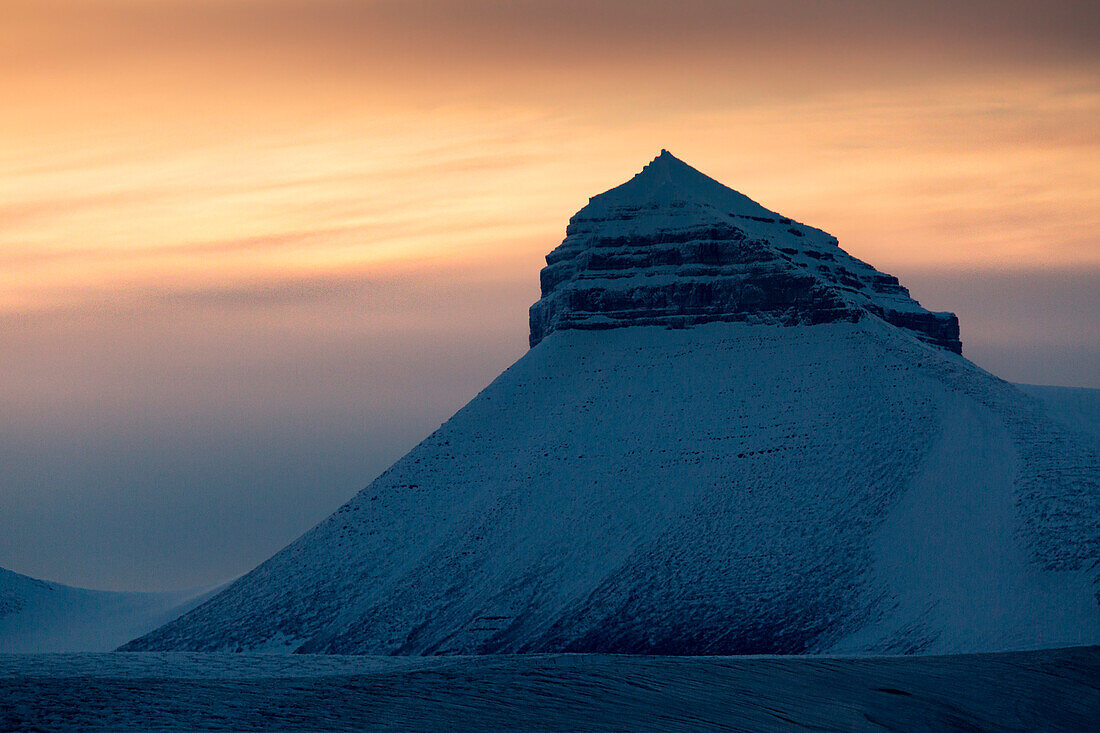 Arctic sunrise in the high arctic in September, Spitsbergen west coast, Svalbard