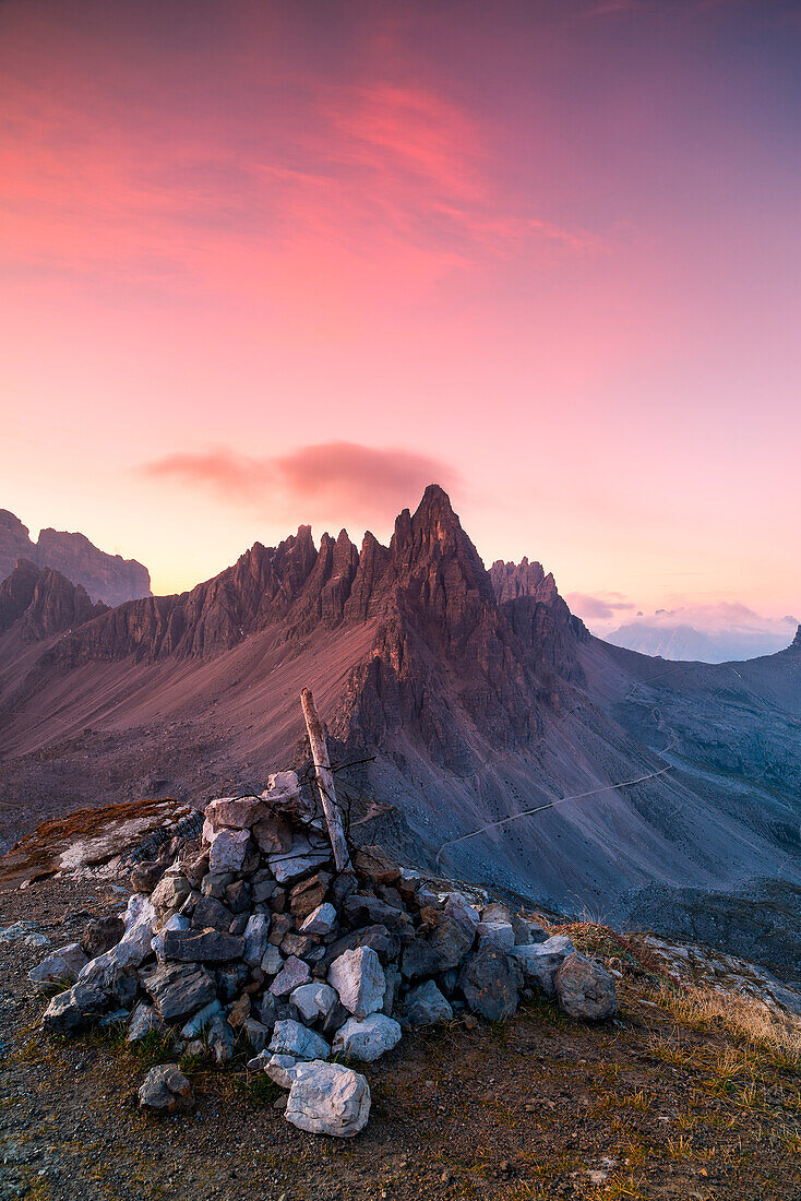 Sesto Dolomites, Trentino Alto Adige, Italy, Europe Mount Paterno, in the natural park of the Three Cime, photographed at dawn