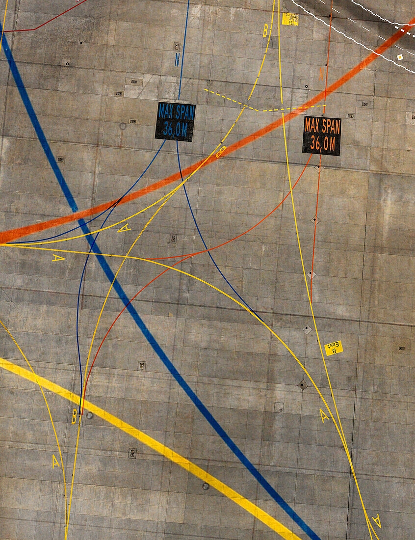 Aerial view of markings at airport