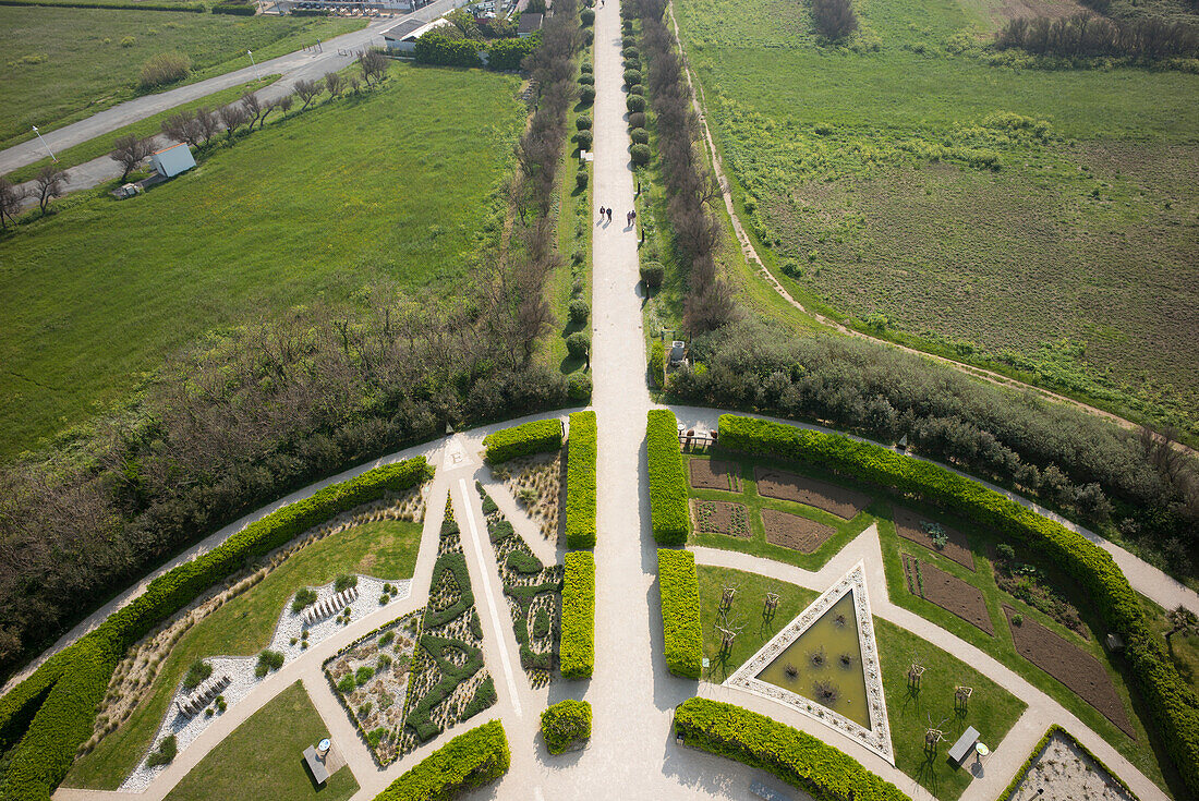 'France, South-Western France, Ile d'Oleron, Chassiron lighthouse, bird's-eye view of ''la Rose des vents paysagere'' garden (''landscape compass rose'')'