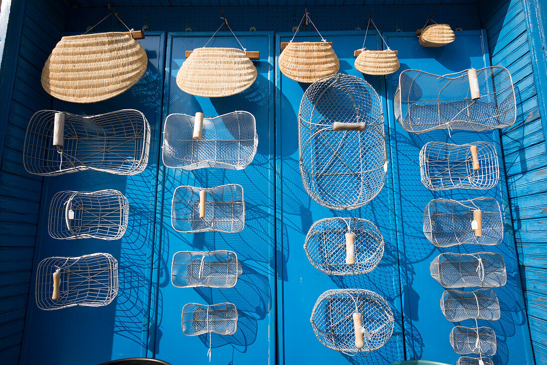 France, Western France, Ile d'Oleron, Chateau d'Oleron, shopwindow, baskets for fishing by hand