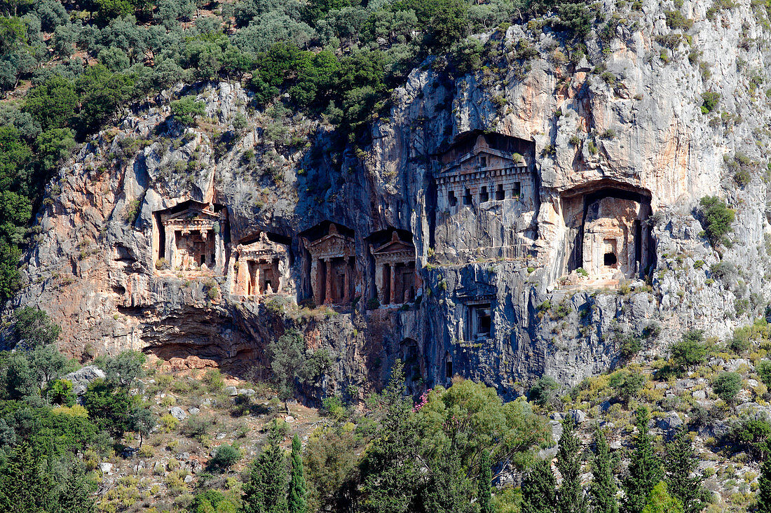 Turkey, province of Mugla, Dalyan, Lycian tombs in the cliff