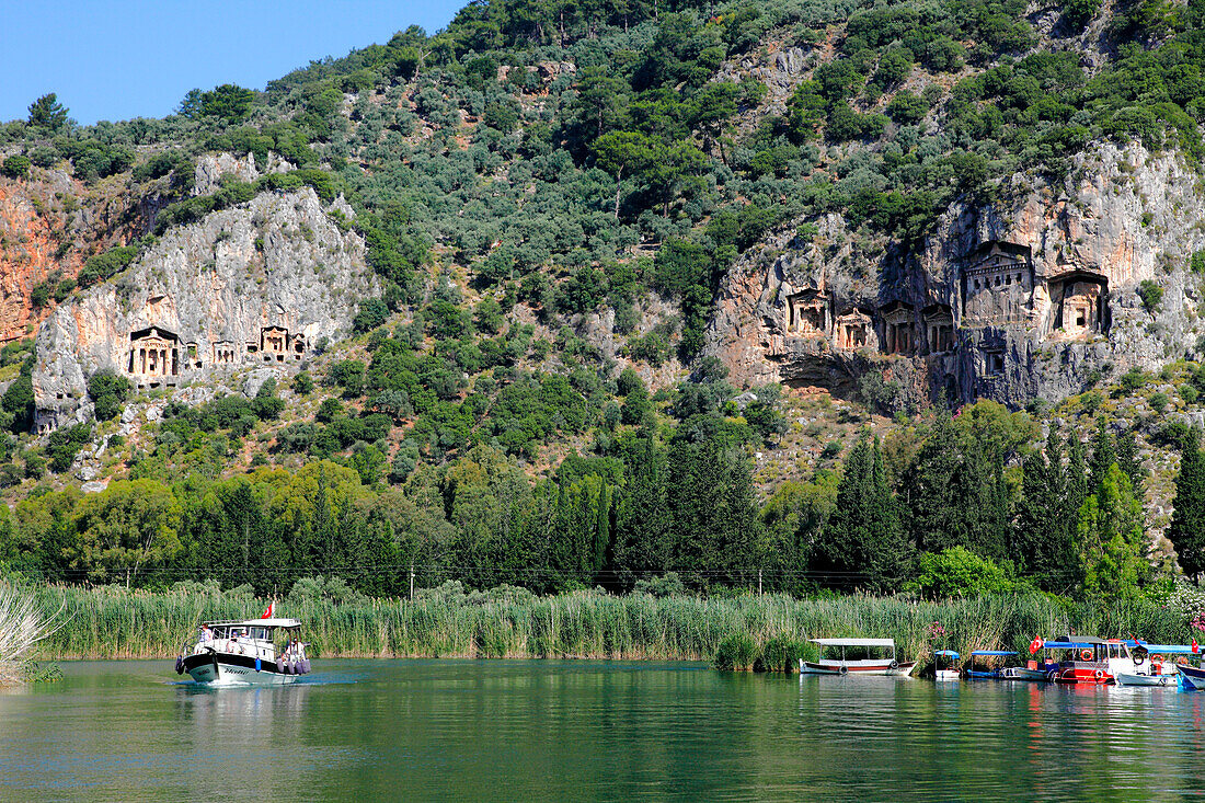 Turkey, province of Mugla, Dalyan, Dalyan river and Lycian tombs in the cliff
