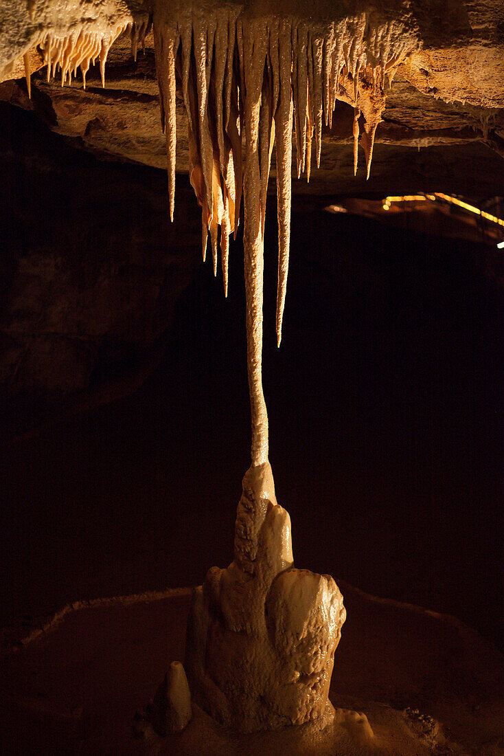 France, Lot, Cave of Lacave, Fusion of stalactites and stalagmites