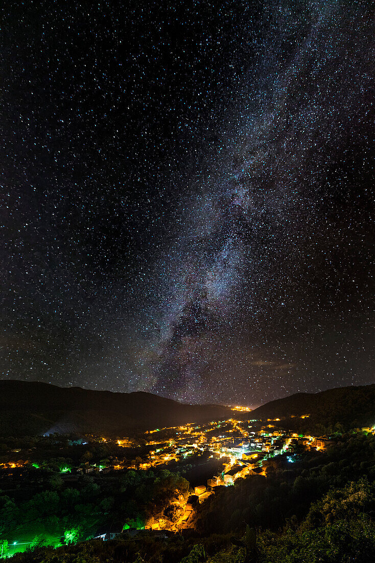 Italy, Campania, Cilento, Starry night over Licusati