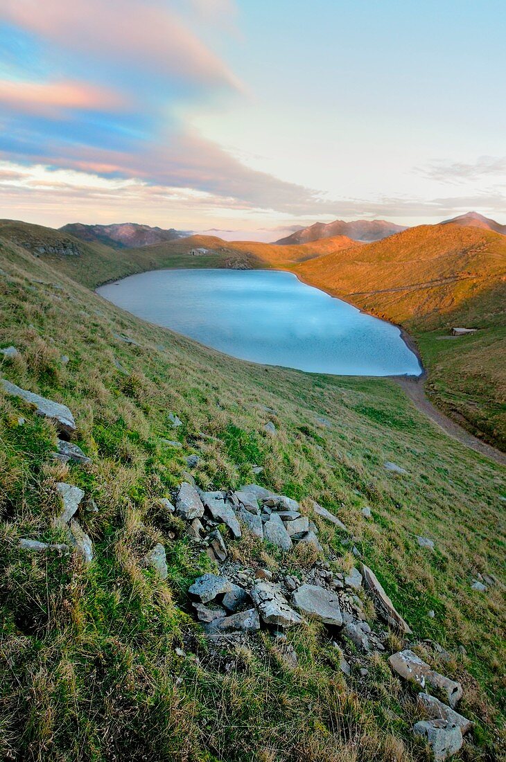 Sunrise on a Lake in the regional park of Corno alle Scale, Emilia Romagna, Italy