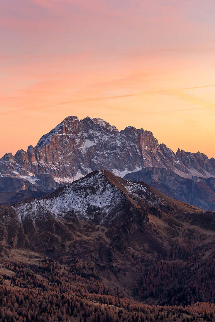 Sunset on the famous north-west wall of mount Civetta, Alleghe, Belluno district, Veneto, Italy, Europe