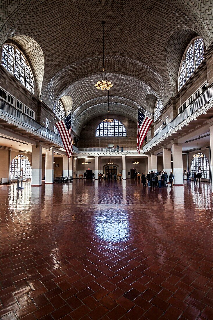 USA, New York, New York Harbor, Ellis Island Immigration Museum in former Immigration Station buildings, Registry Room