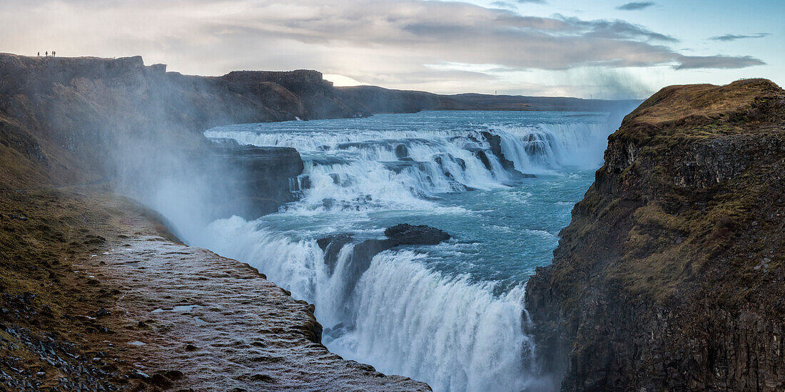 Landscape with Gullfoss waterfall and steam, Hrunamannahreppur, Arnessysla, Sudurland, Iceland, Europe