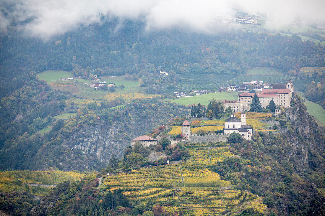 View of Sabiona Monastery and its vineyards, Chiusa, Val d'Isarco, Bolzano, Trentino Alto Adige - Sudtirol, Italy, Europe