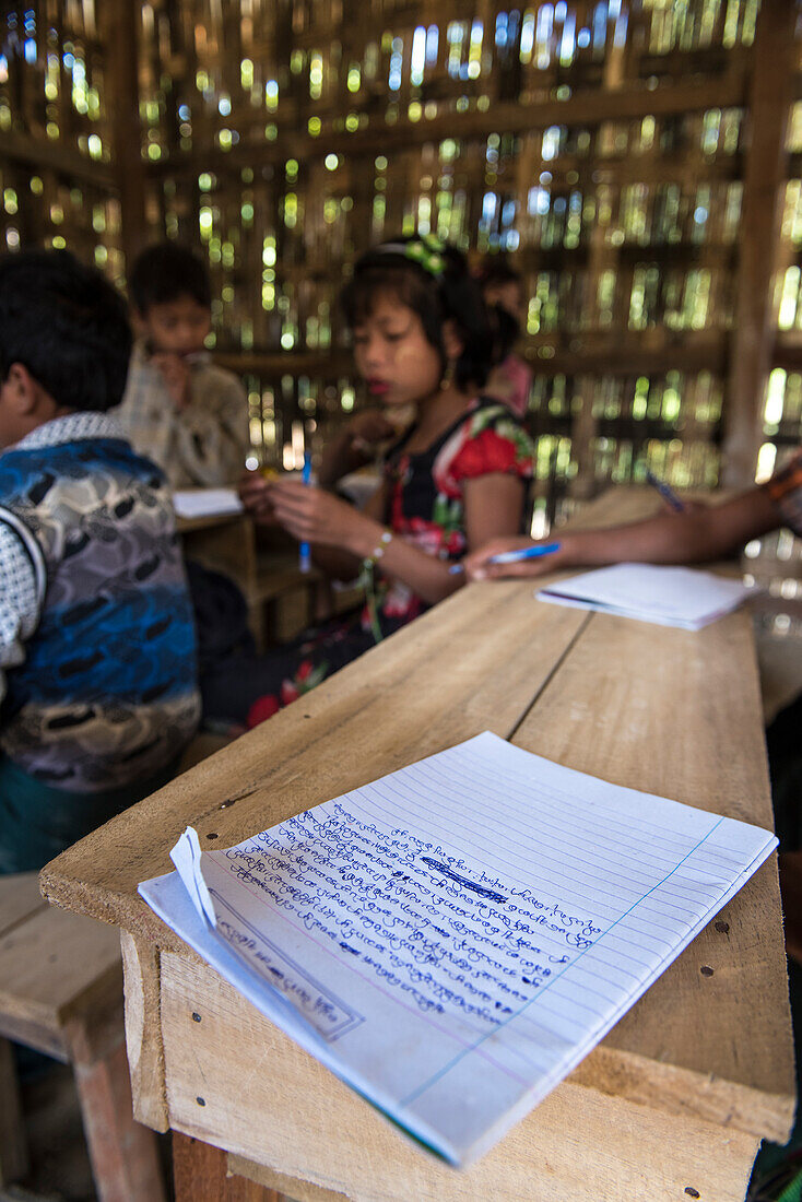 Rakhine state, Myanmar, Young boys in a classroom of a remote Chin village