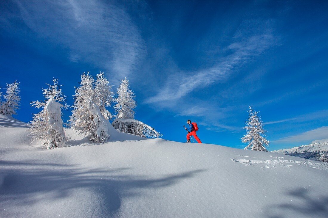 Orobie alps, ski mountainering at Meriggio peak, Lombardy, Italy