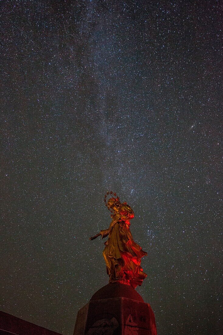 The Madonna delle Nevi in Motta di Campodolcino admiring the Milky Way, Valchiavenna, Valtellina, Italy