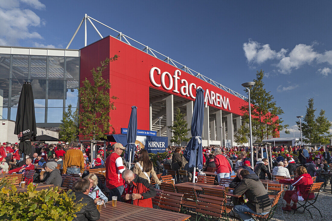 ' Fans in front of the soccer stadium ''Coface Arena'' in Mainz, Rhineland-Palatinate, Germany, Europe'