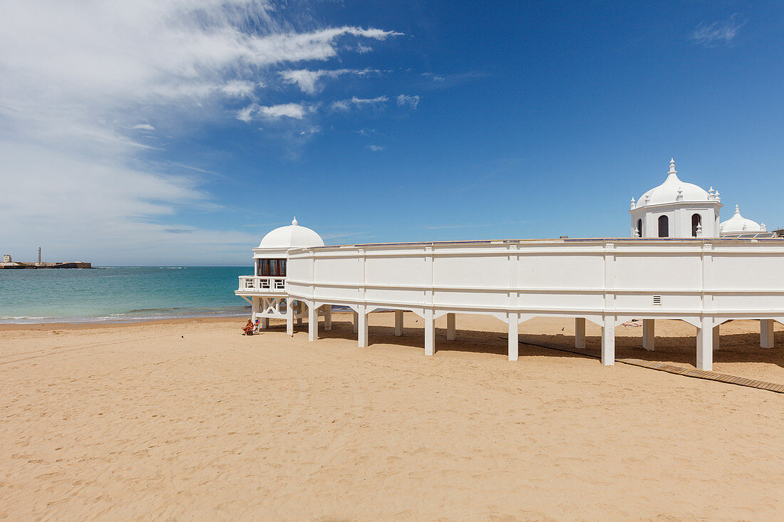Antiguo balneario de la Palma, Playa de la Caleta, Strand, Cadiz, Costa de la Luz, Atlantik, Andalusien, Spanien, Europa