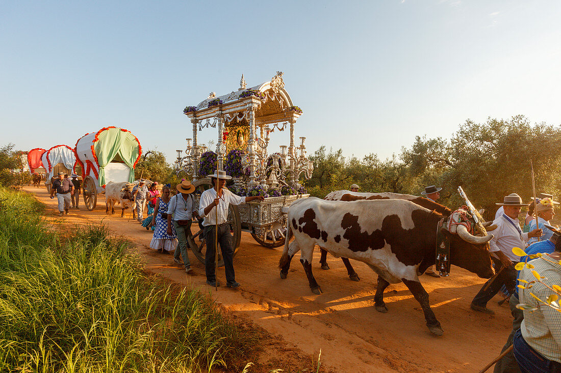 Simpecado-Karren, El Rocio, Wallfahrt nach El Rocio, Fest, Pfingsten, Provinz Huelva, Provinz Sevilla, Andalusien, Spanien, Europa