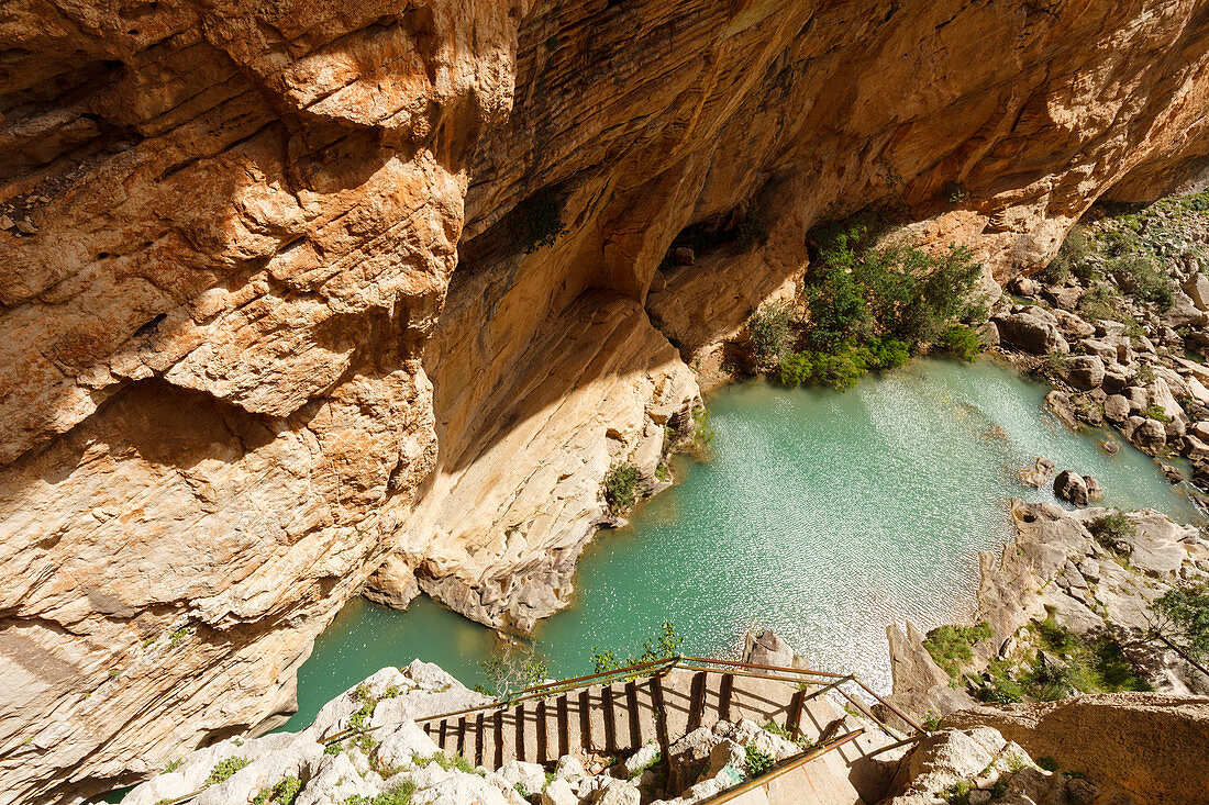 Caminito del Rey, Klettersteig, Wanderweg, Schlucht, Rio Guadalhorce, Fluss, Desfiladero de los Gaitanes, bei Ardales, Provinz Malaga, Andalusien, Spanien, Europa