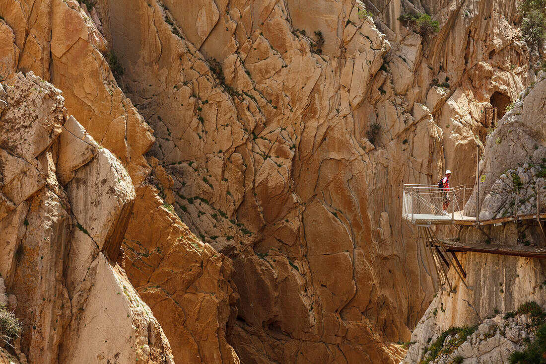 wanderer, Caminito del Rey, Klettersteig, Wanderweg, Schlucht, Rio Guadalhorce, Fluss, Desfiladero de los Gaitanes, bei Ardales, Provinz Malaga, Andalusien, Spanien, Europa