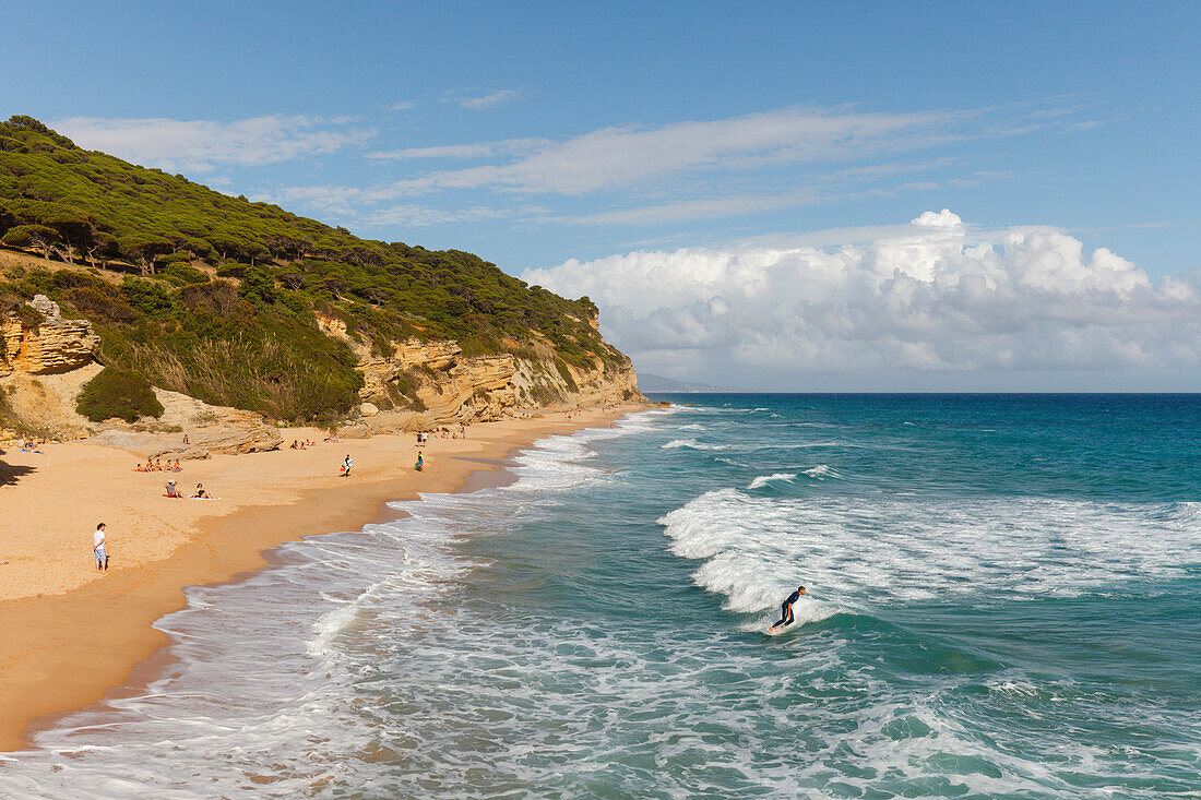 Strand, Los Caños de Meca im Parque Natural de la Breña, Naturpark bei Vejer de la Frontera,  Costa de la Luz, Atlantik, Provinz Cadiz, Andalusien, Spanien, Europa